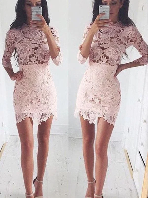 A-Line/Princess 1/2 Sleeves Scoop Lace Short/Mini Dresses