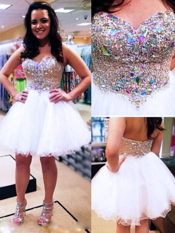 A-Line/Princess Sleeveless Sweetheart Beading Tulle Short/Mini Dresses