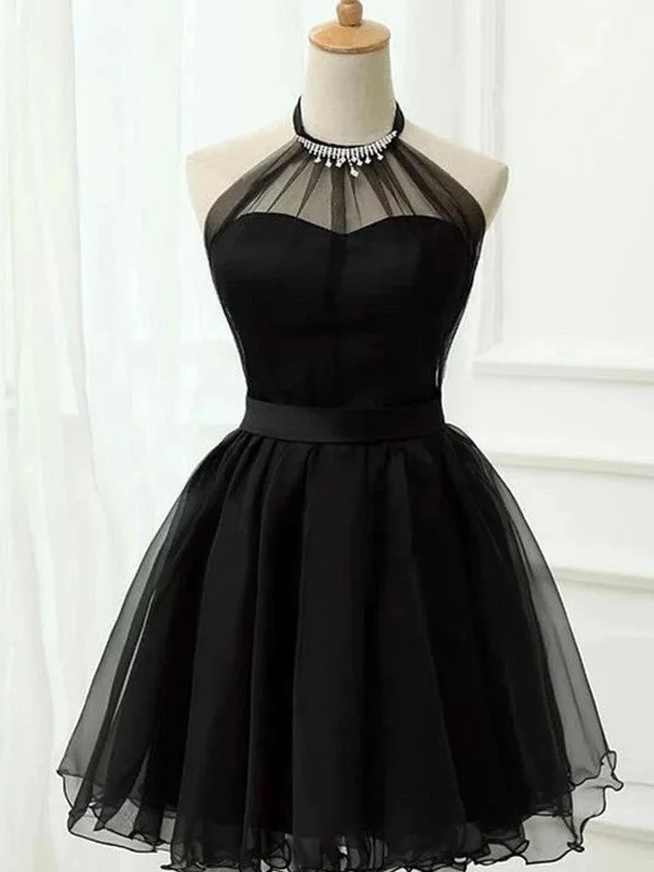 A-Line/Princess Tulle Ruffles Halter Sleeveless Short/Mini Dresses