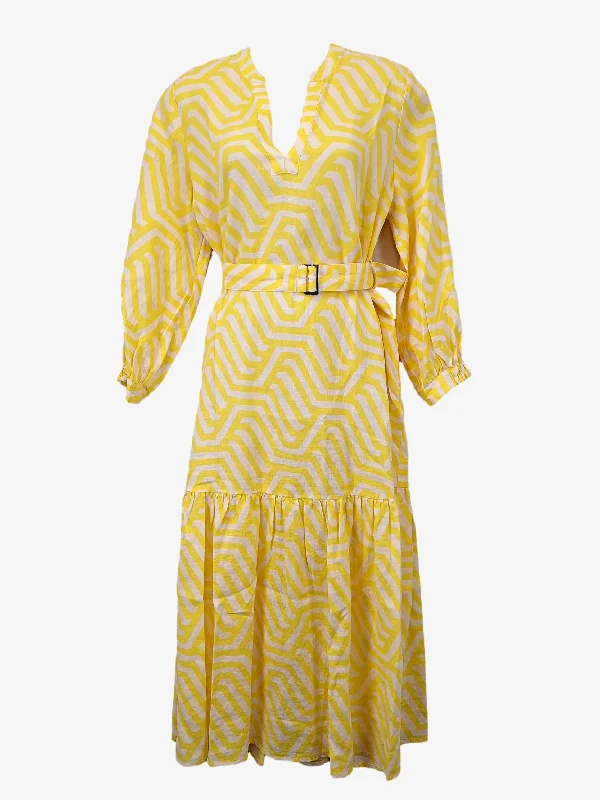 Commonry Sunshine Belted Linen Maxi Dress Size 8