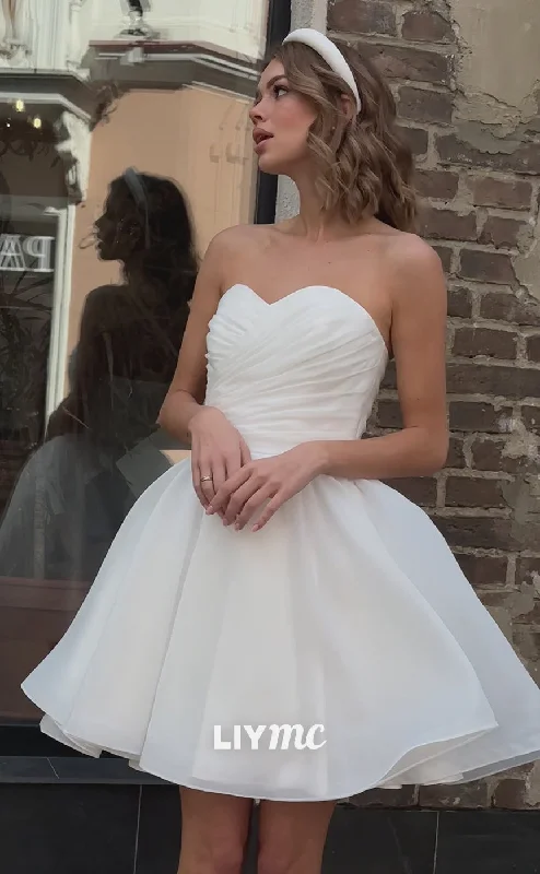 LW253 - Strapless Sweetheart Pleated Tulle A Line Mini Wedding Dress