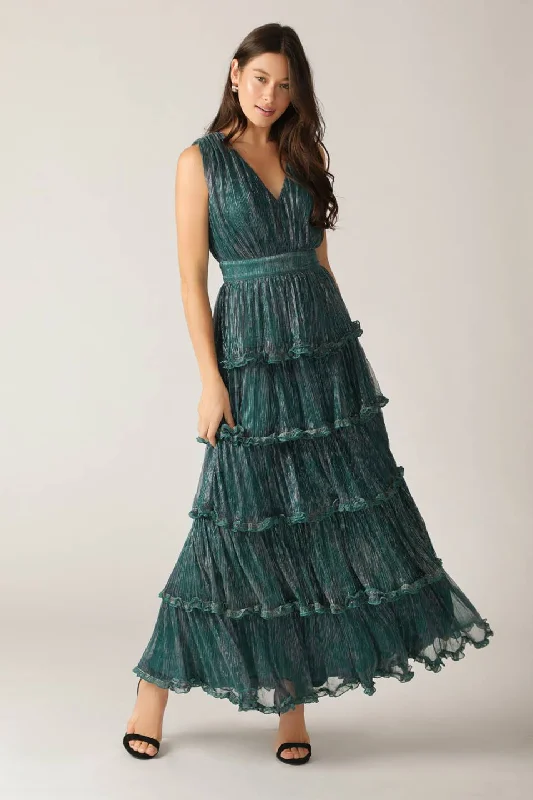 RADIANT SPIRIT WOVEN PLEATED MAXI DRESS