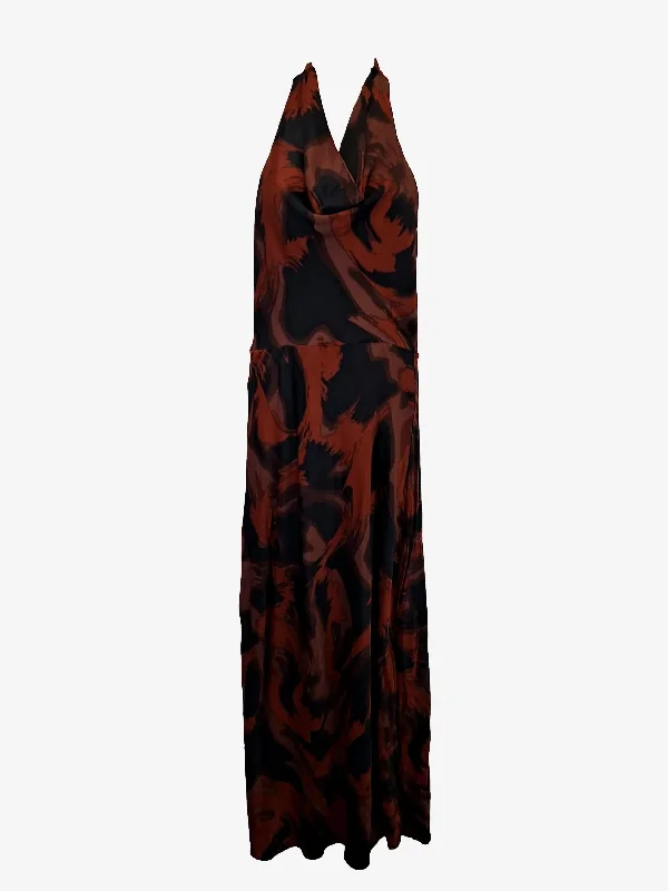 Wayne Cooper Halter Neck Swirled Fitted Maxi Dress Size 12