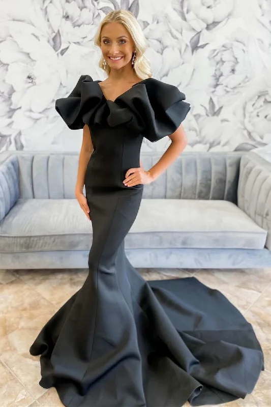 Black Ruffled Mermaid Long Evening Dress