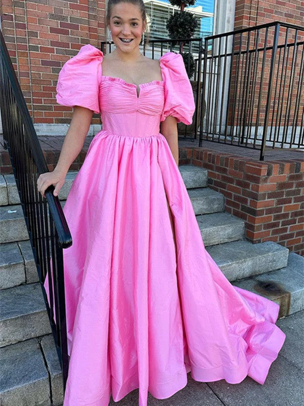 Bubble Sleeves Graduation Party Dresses, A-line Newest 2024 Long Prom Dresses, Elegant Prom Dresses