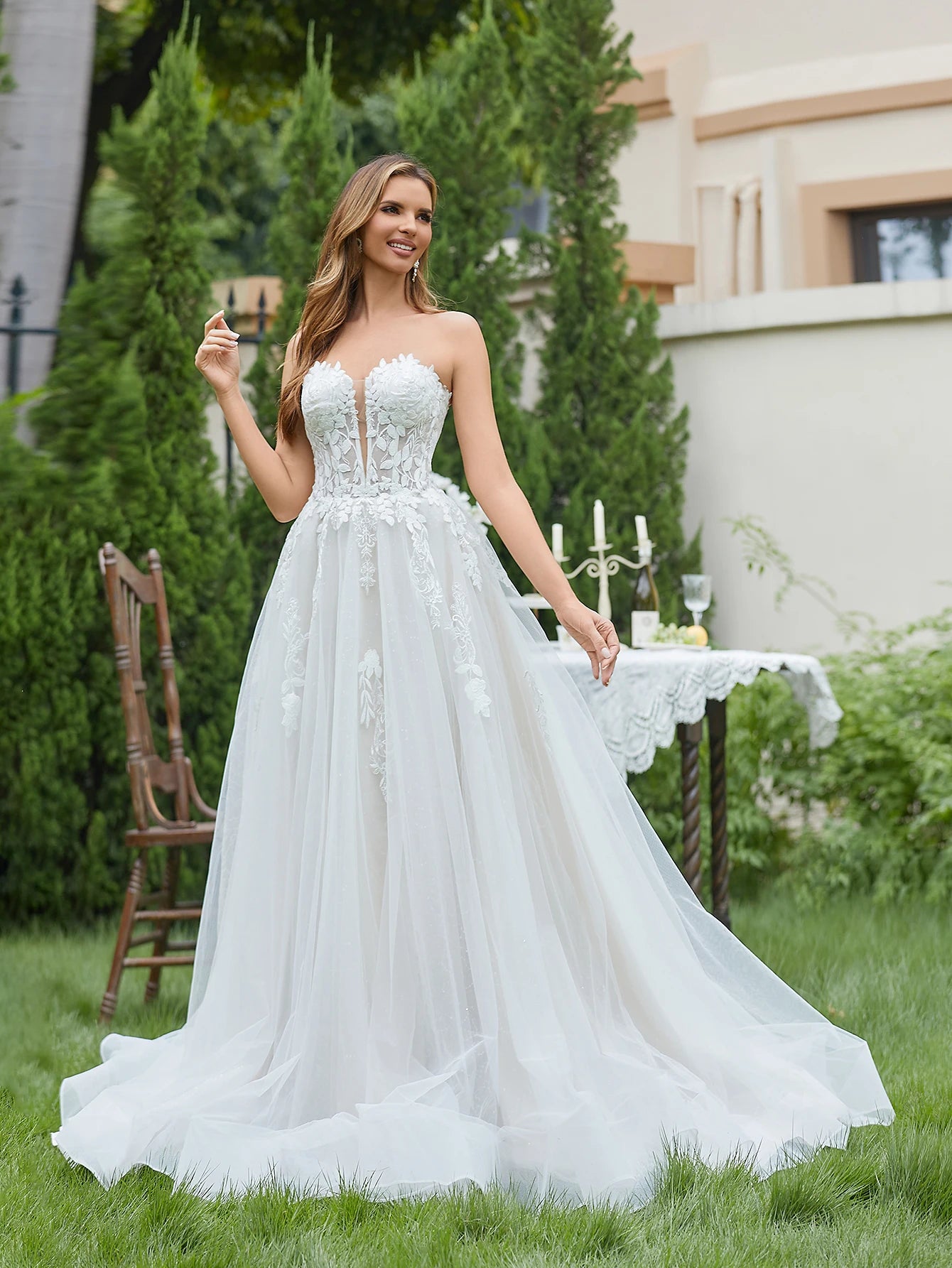 Luxury Lace Wedding dress for Women Bride dresses Ball Gown V-Neck Tulle Elegant Evening Party Dresses for Special Events