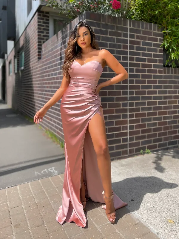 Strapless 2023 Long Prom Dresses, Girl Graduation Party Dresses, Side Slit Prom Dresses