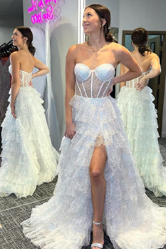 Sweetheart Shiny A-line Wedding Dresses,Puffy Newest 2024 Long Prom Dresses, Elegant Party Dresses