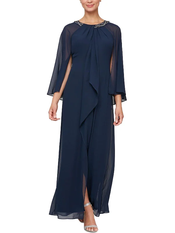 Womens Chiffon Capelet Evening Dress