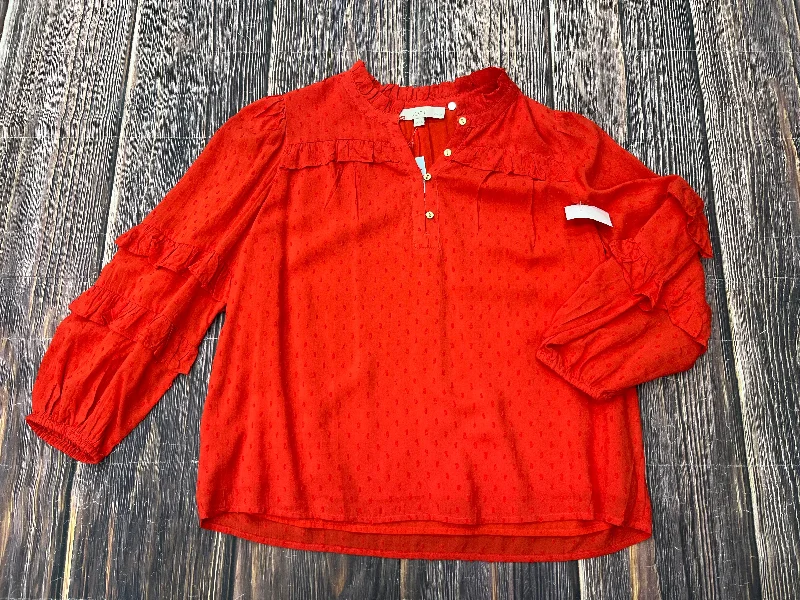 Blouse Long Sleeve By Loft In Red, Size: MP